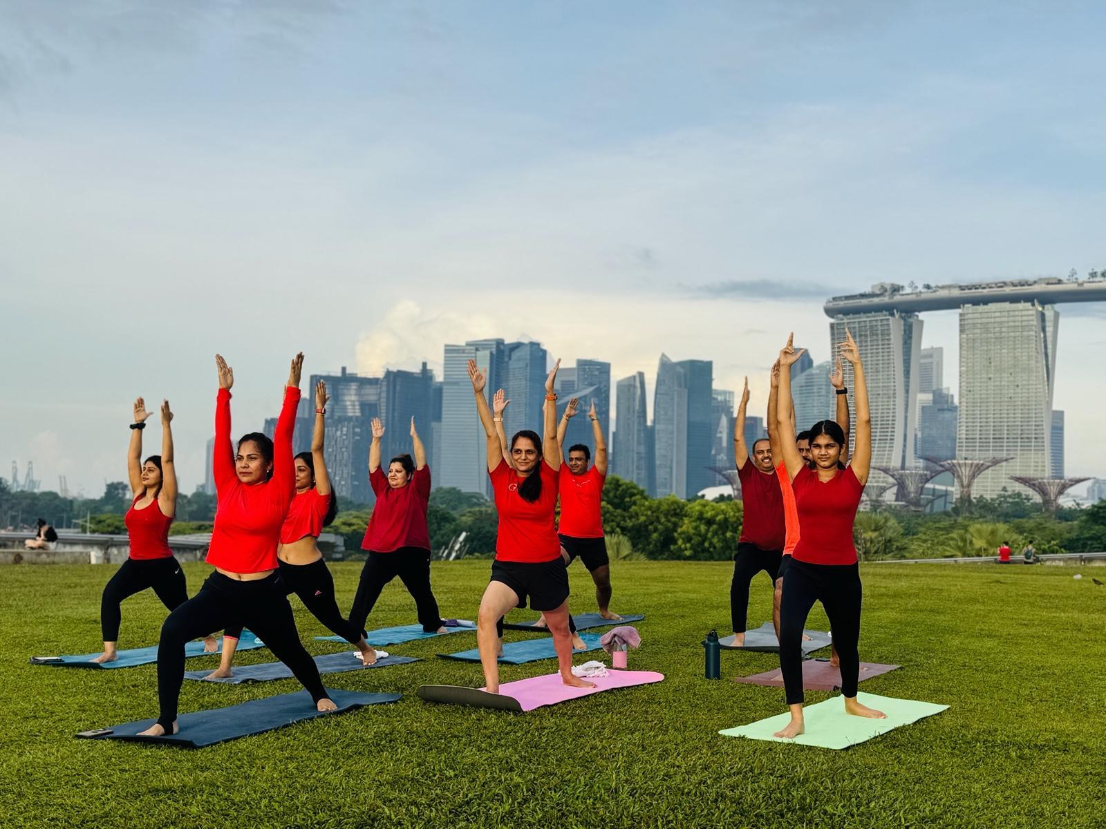 Virabhadrasana at Marina Barrage