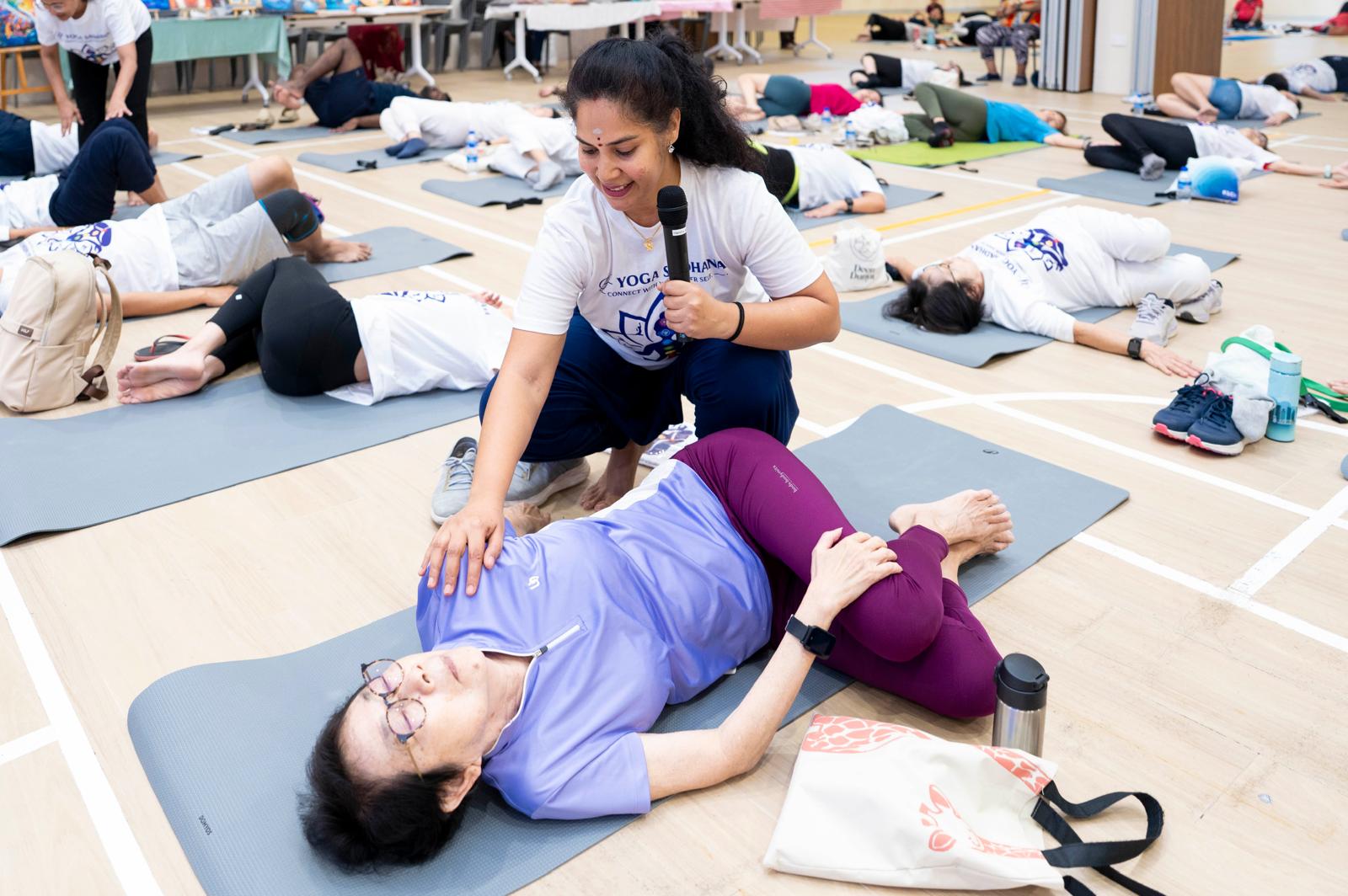 Hands-on guidance in a reclined twist