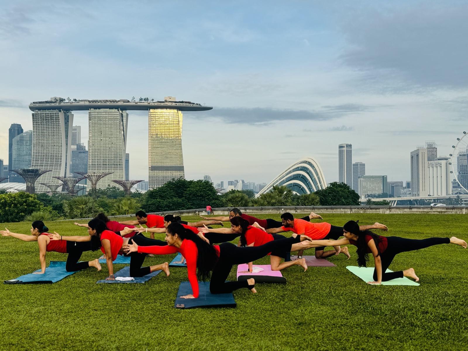 Balancing table pose at sunrise